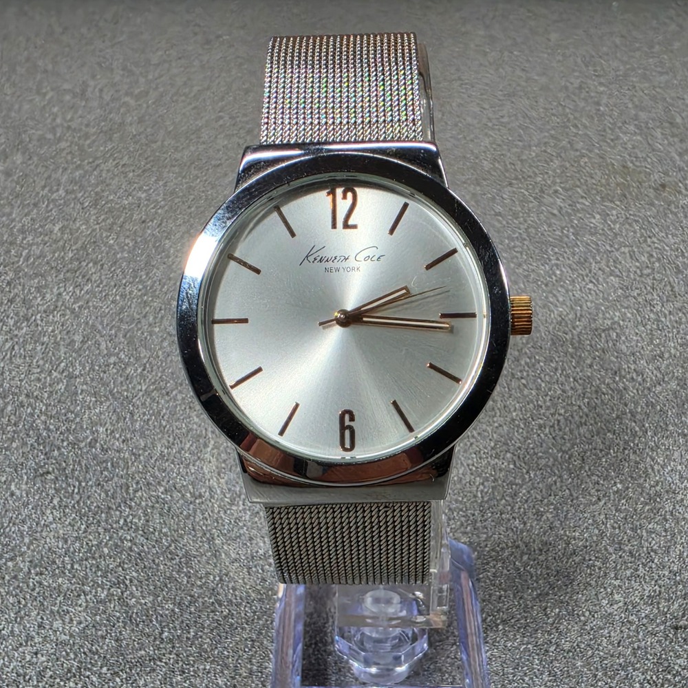 Kenneth Cole Watch Mens OS Silver Good Mesh Band Rose Gold Markers 3010012487
